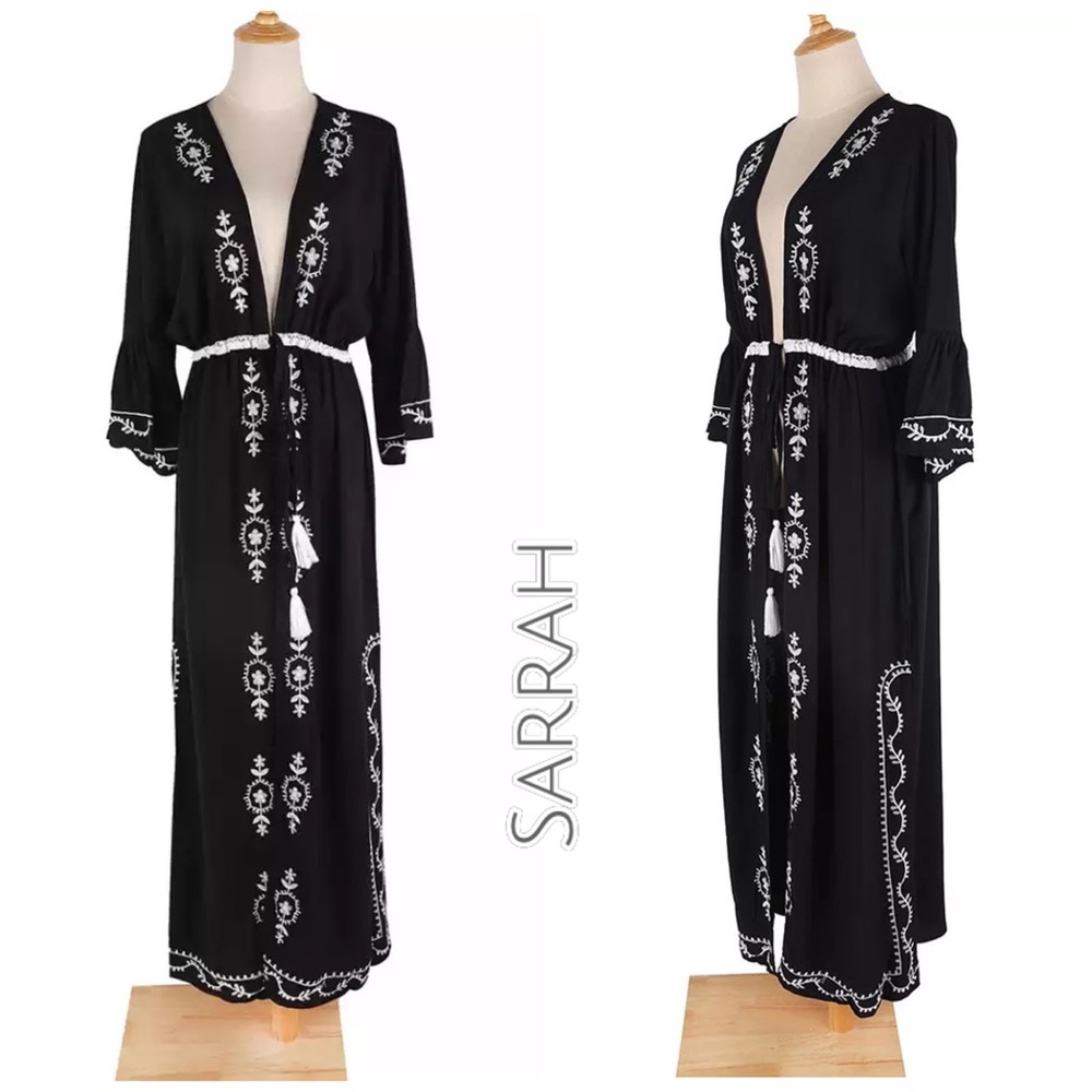 New Bohemian Embroidered Kimono Duster Jacket - Picture 4 of 6